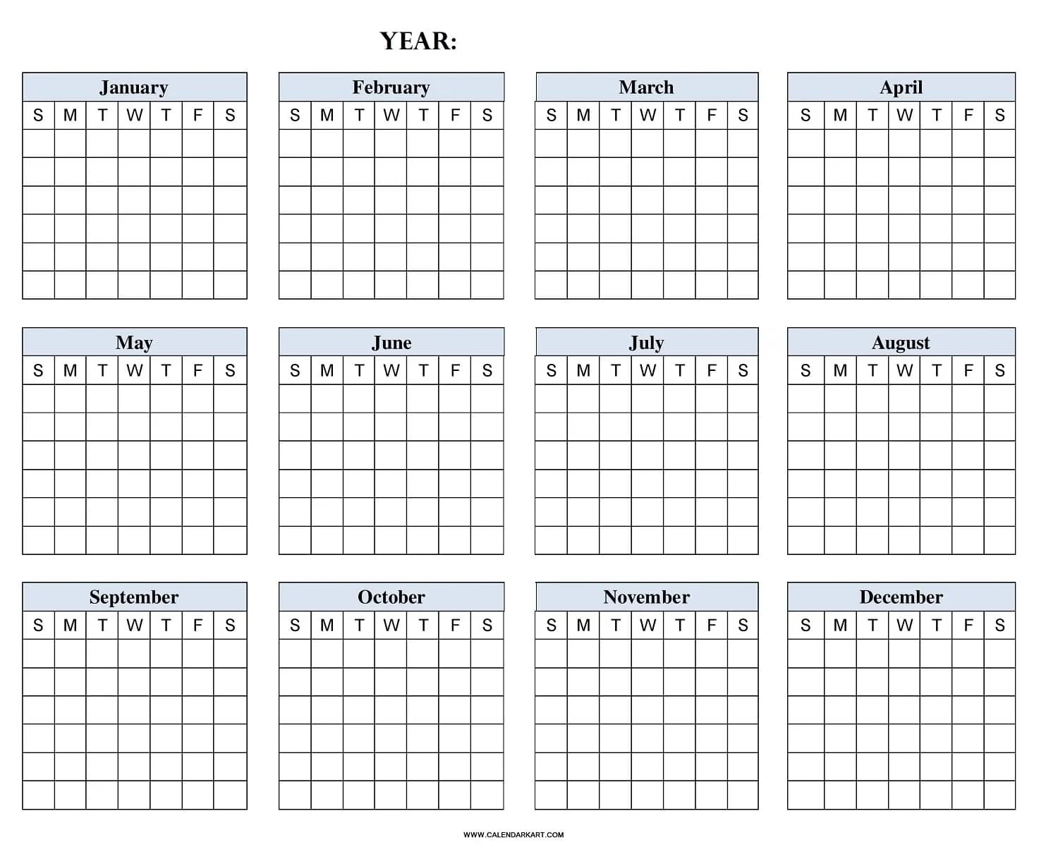 Free Printable Blank Yearly Calendar