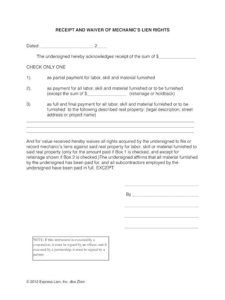 Printable Blank Lien Waiver