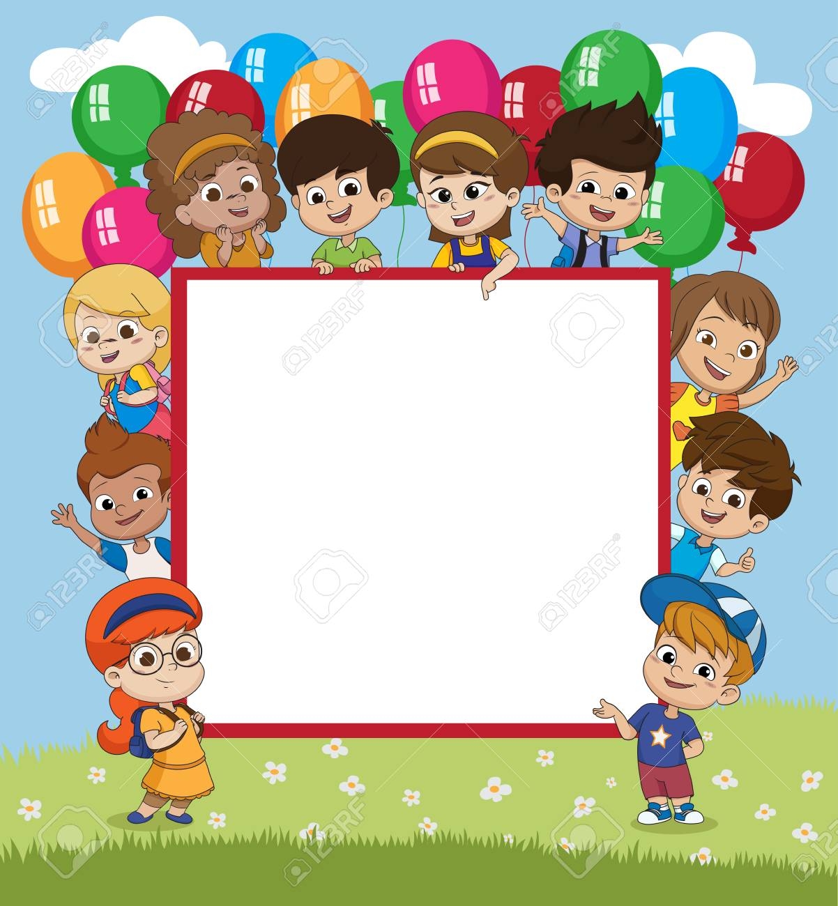Zur ck Zur Schule Leere Vorlage Mit Kind Vektor Illustration 